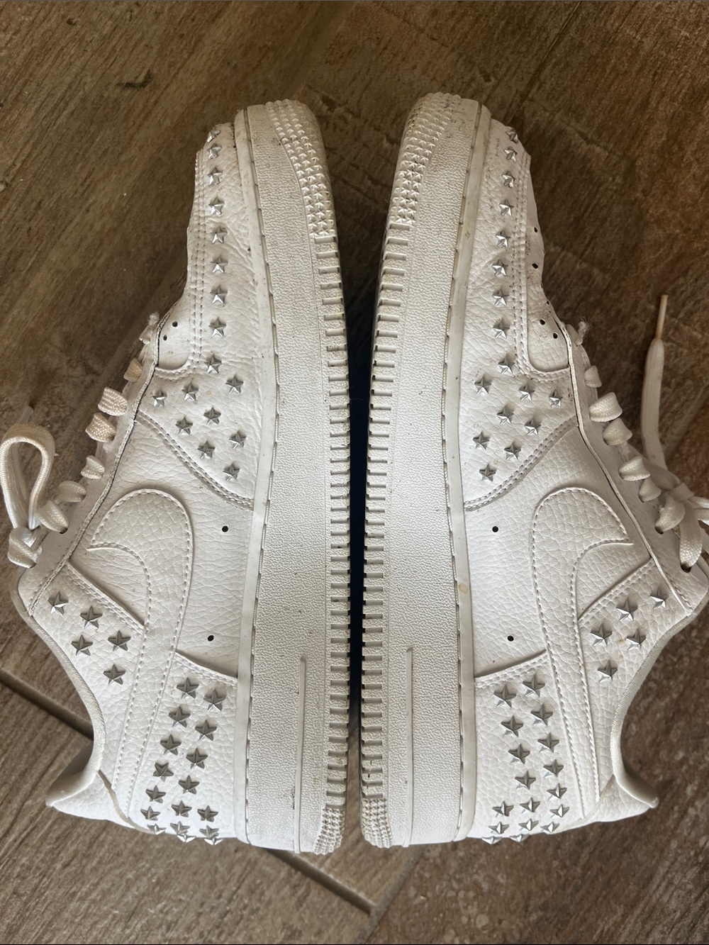 Nike Air Force 1 Leather Athletic Sneakers with Silver Stud Accents